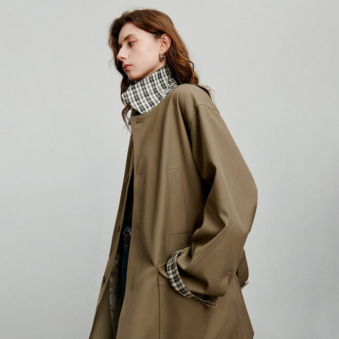 Trench Coat Feminino Midi Xadrez com Cinto