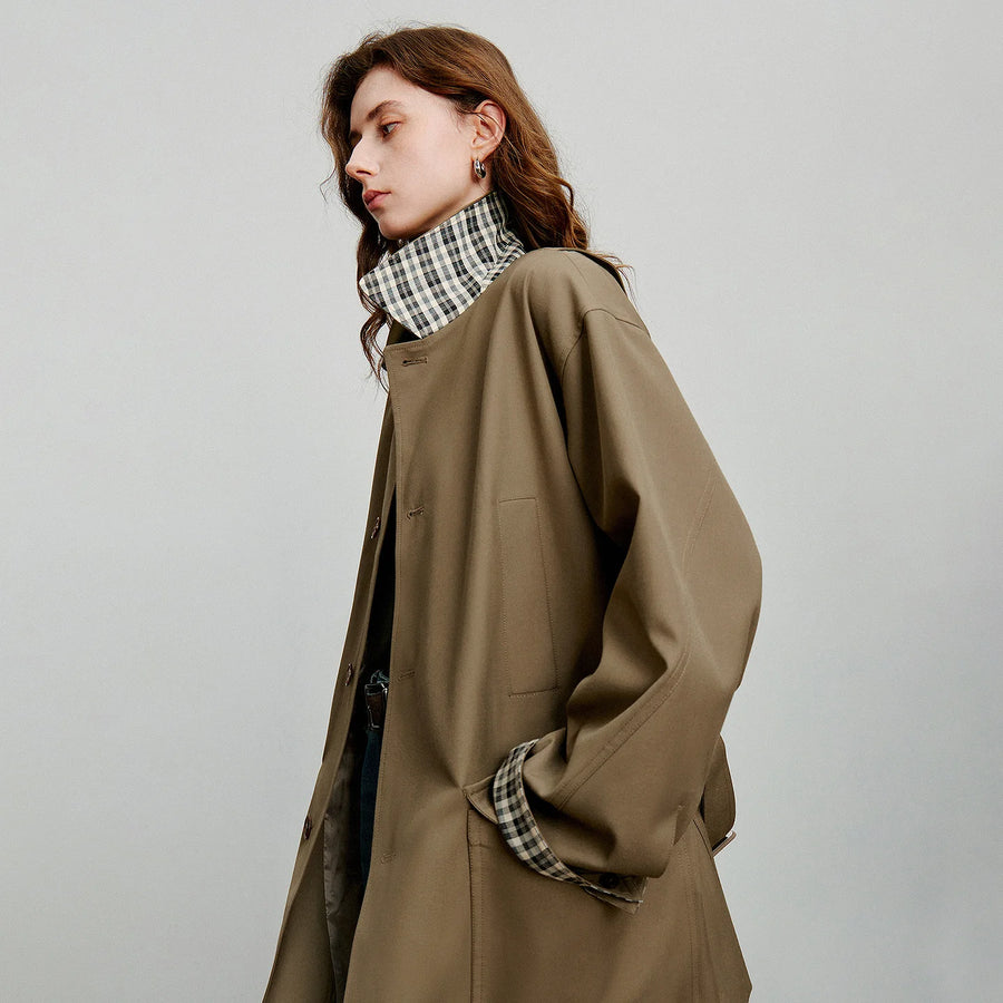 Trench Coat Feminino Midi Xadrez com Cinto