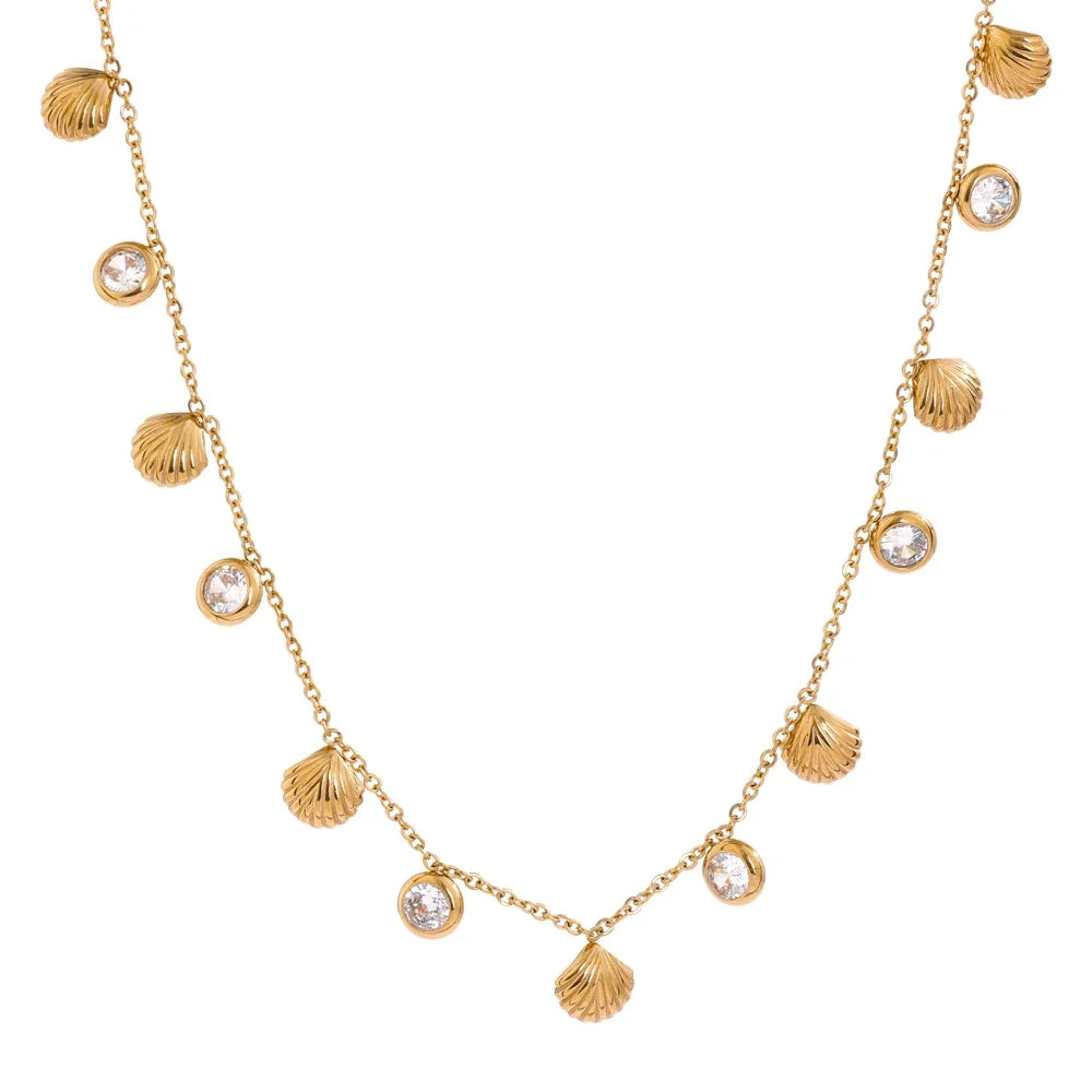 Colar Feminino Gota com Zircônias Coloridas em Aço Inoxidável 4 Ouro com Zircônia Branca