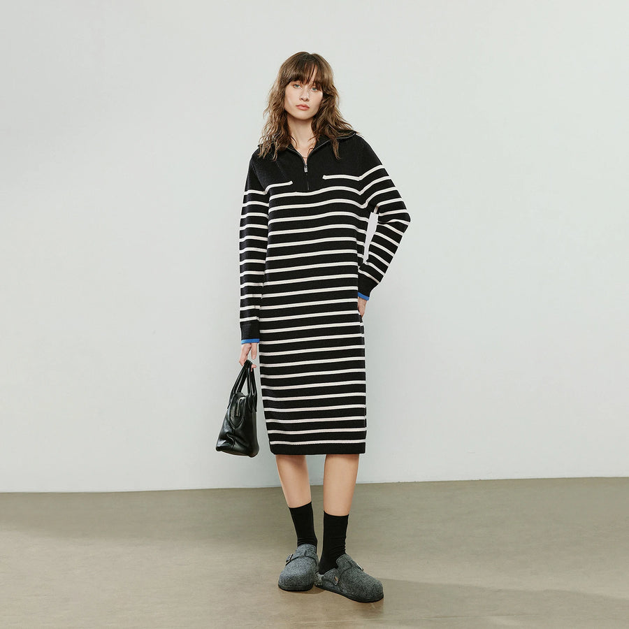 Vestido de Malha Midi Listrado para Inverno