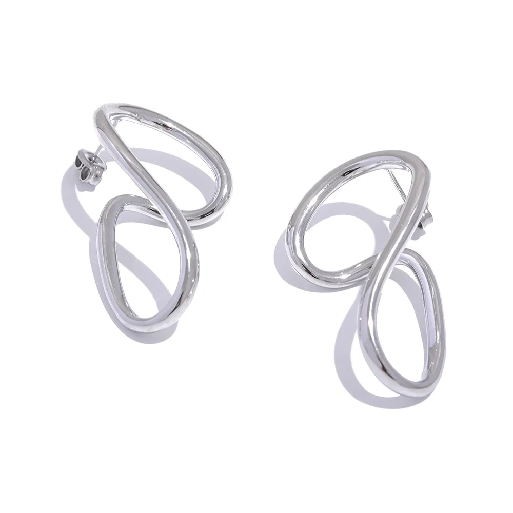 Yhpup Minimalist Stainless Steel Twisted Geometric Hollow Stud Earrings for Women Personal Waterproof Statement Stylish Jewelry