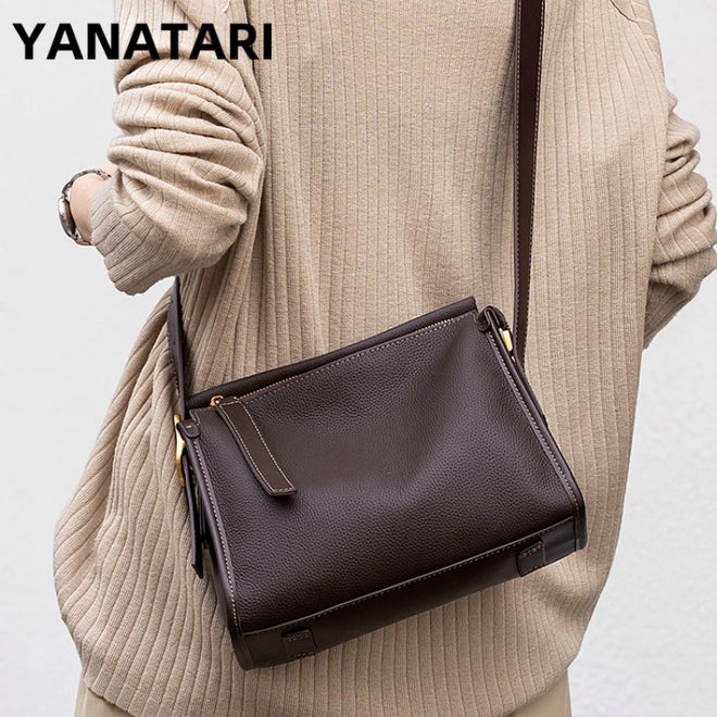 Bolsa Transversal Feminina em Couro Legítimo Vintage Grande Capacidade