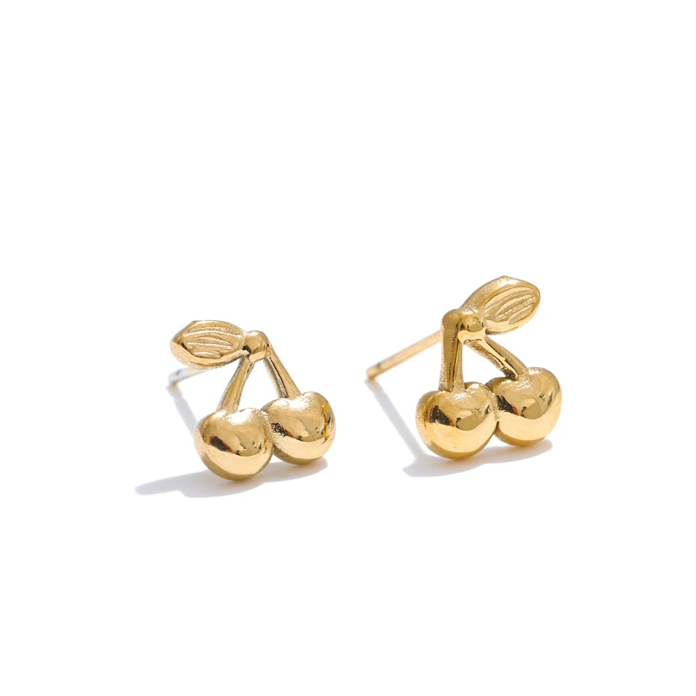 Brinco Feminino Cereja Delicado Aço Inoxidável Ouro