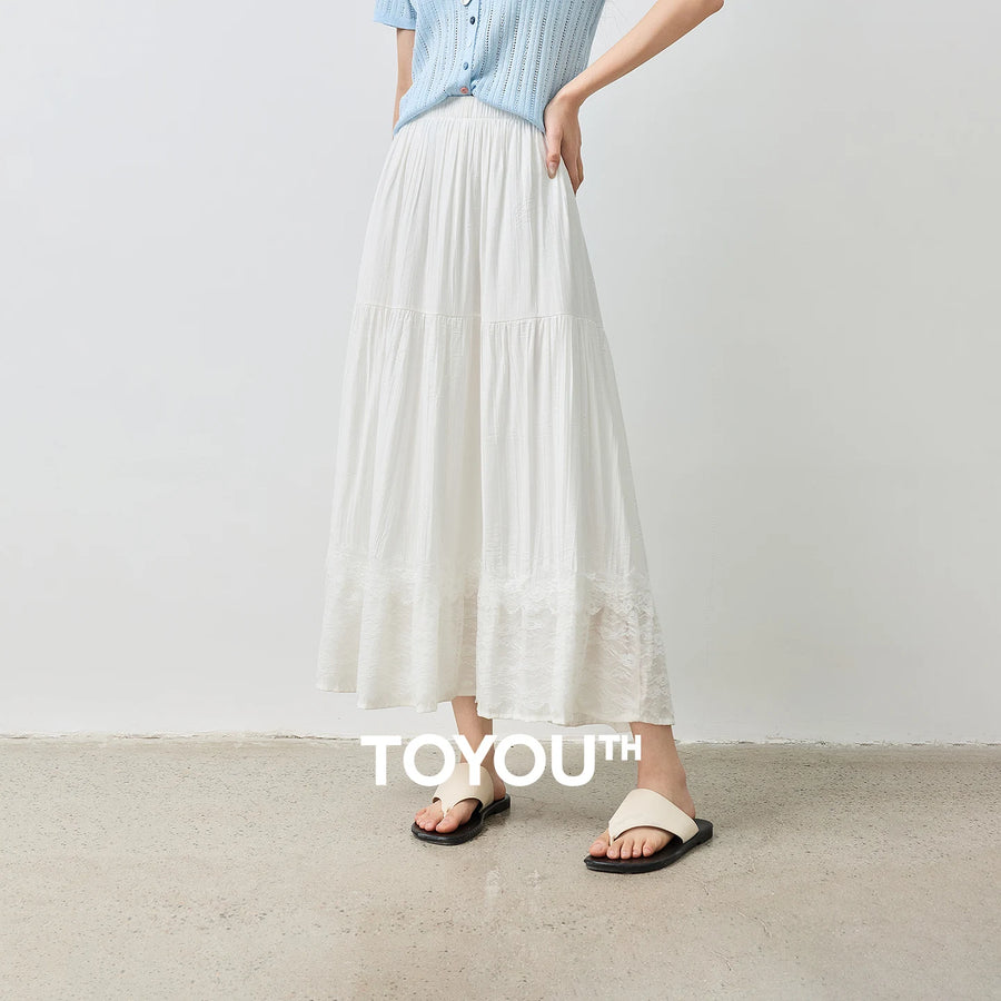 Saia Midi Feminina com Renda Patchwork Texturizada