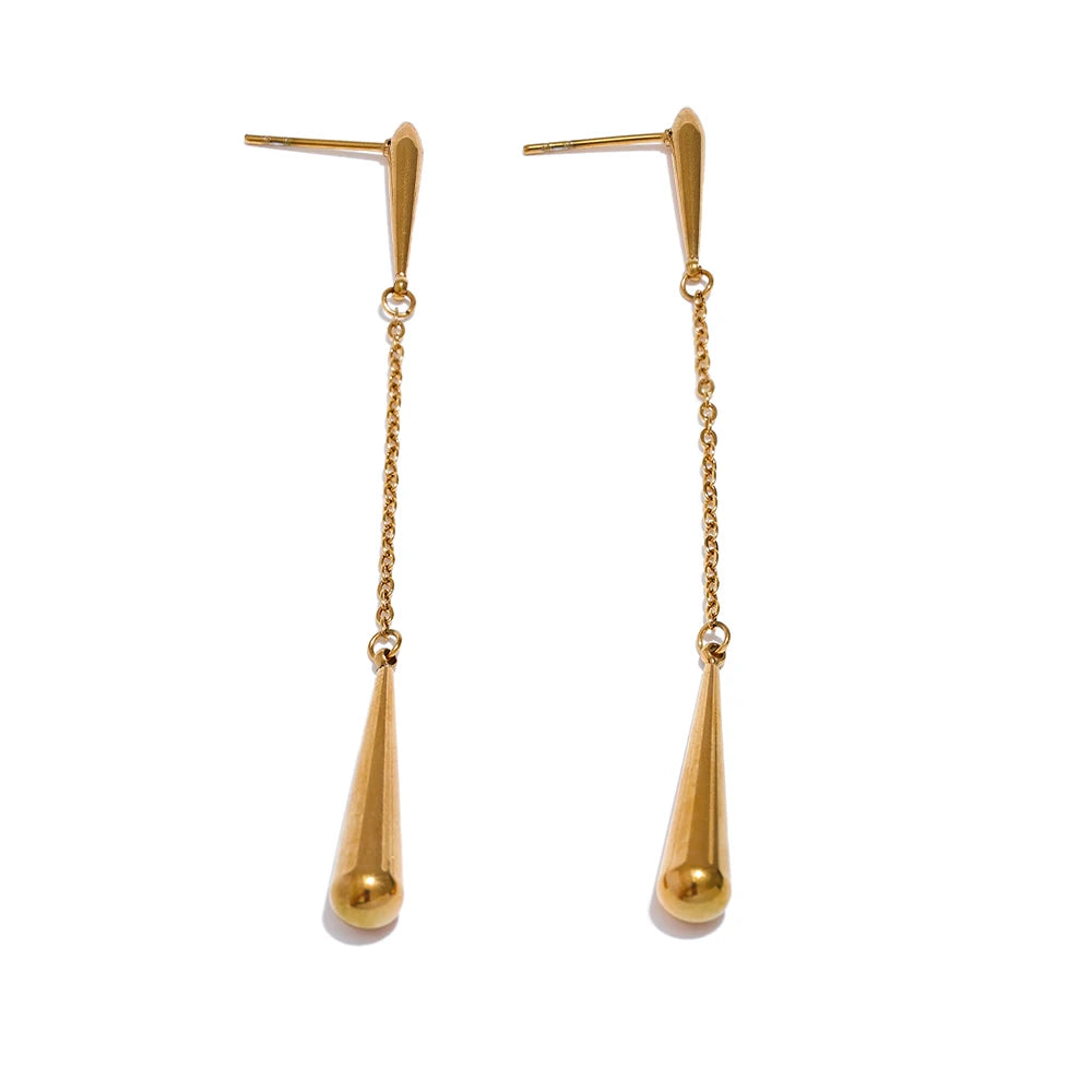 Yhpup 316L Stainless Steel Teardrop Chain Long Hanging Drop Earrings Personalized Fashion Gold Color Prevent Allergy Jewelry