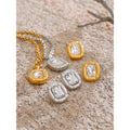Yhpup Shiny Cubic Zirconia Rectangle Pendant Necklace Earrings Quality Gold Color PVD Plated Stainless Steel Premium Jewelry