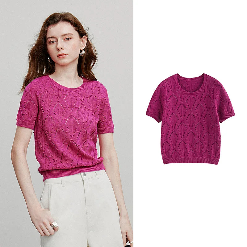 Blusa de Tricô Vazada com Padrão Argyle