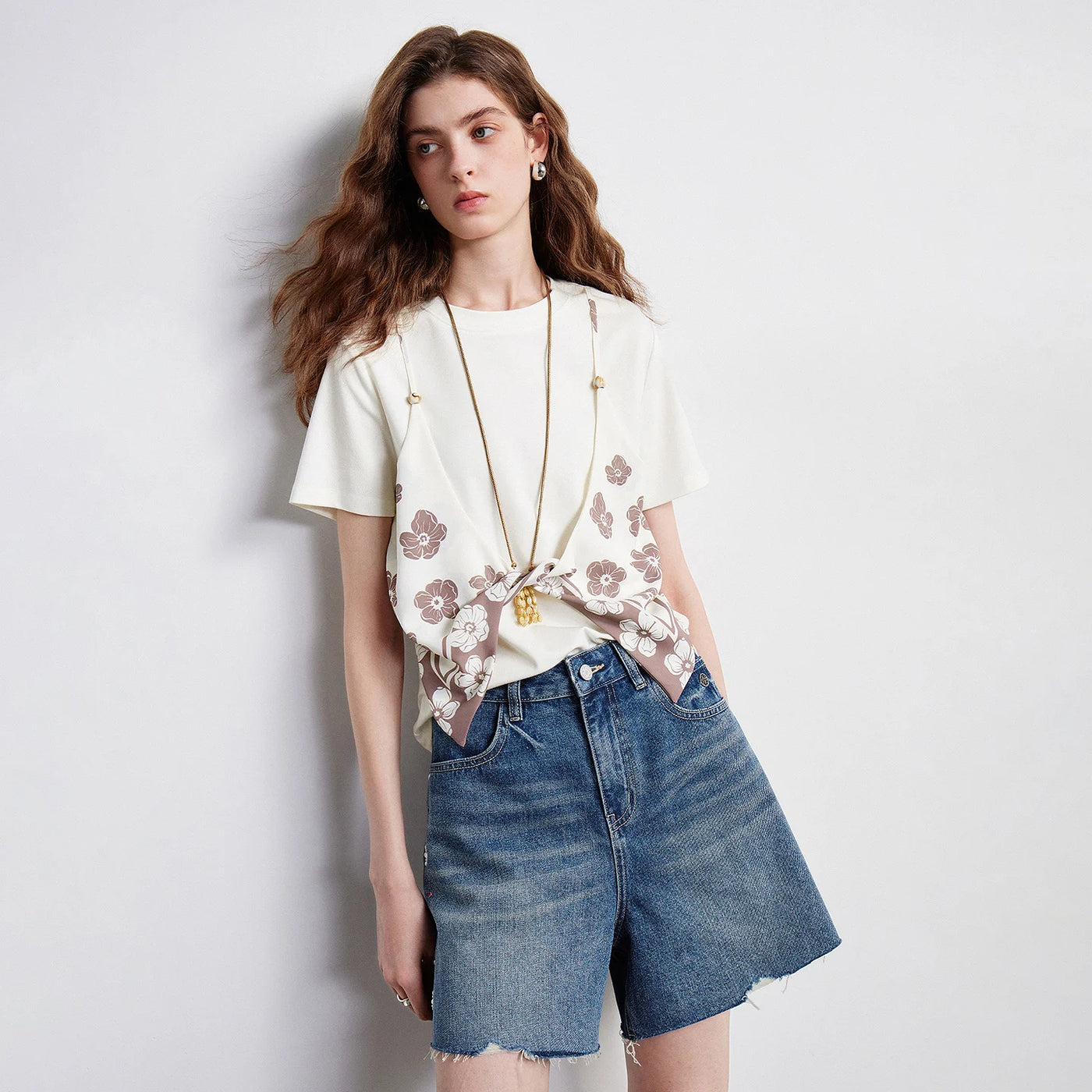 Blusa Feminina Efeito Duas Peças com Lenço
