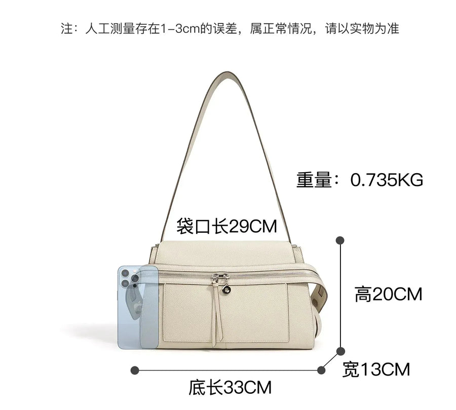 Bolsa Feminina de Couro Legítimo Baguete com Alça Única e Bolsos Internos