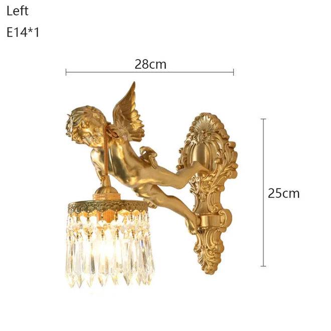Luminária Francesa Angelical de Cristal e Bronze | Delamantina Cristais Anjo Esquerdo