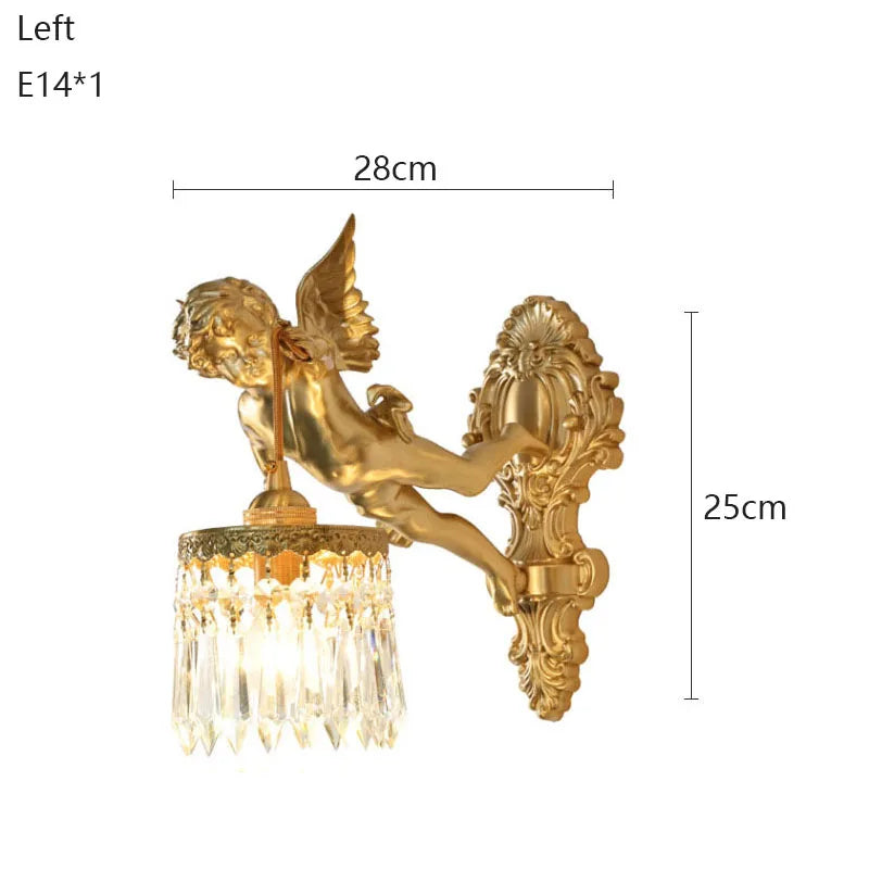 Luminária Francesa Angelical de Cristal e Bronze | Delamantina Cristais Anjo Esquerdo