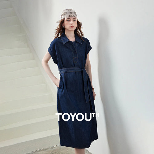 Vestido Chemise Midi Jeans com Cinto