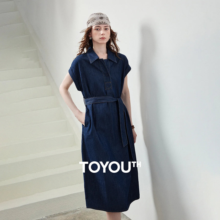 Vestido Chemise Midi Jeans com Cinto