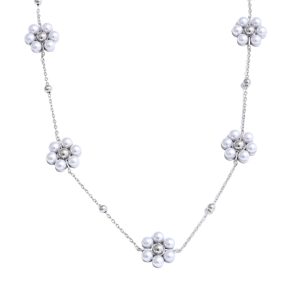 Colar Feminino Flor com Pérola em Aço Inoxidável YH487A Steel