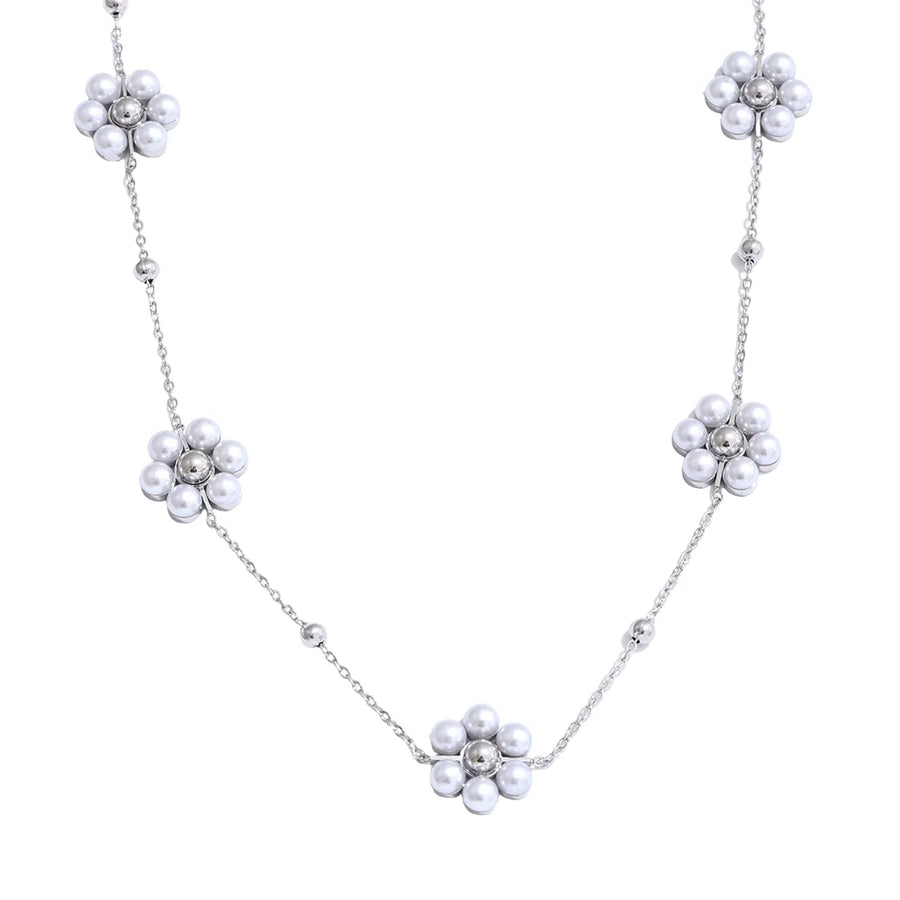 Colar Feminino Flor com Pérola em Aço Inoxidável YH487A Steel