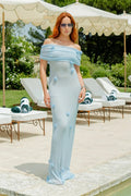 Green Off Shoulder Floral Long Dress Sexy Women's Mesh Strapless Dresses Summer Evening Wedding Guest Cocktail White Holiday New Blue