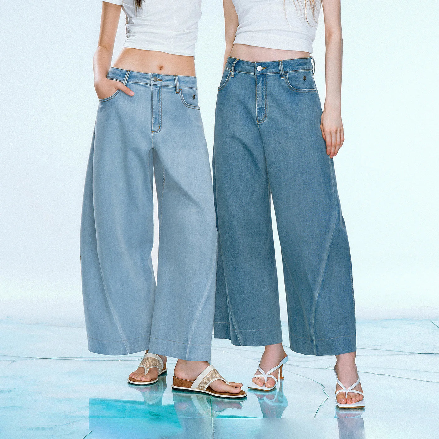 Calça Jeans Feminina Barrel Cropped Leve com Elastano