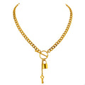 Yhpup Romantic Heart Lock Pendant Stainless Steel Necklace for Women Temperament Metal Texture 18 K Plated Choker Charm Jewelry YH1950A gold