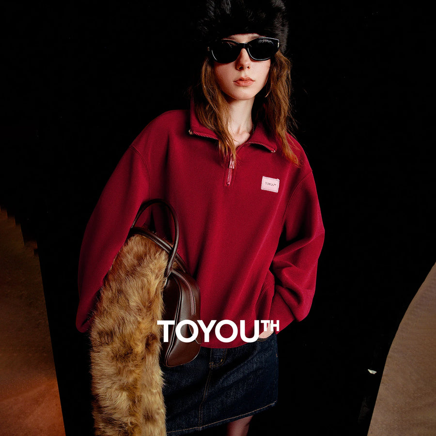 TOYOUTH Women Australian Fleece Hoodies 2026 Spring New Drawstring Zipper Stand-Collar Lightweight Warm Sporty Tops