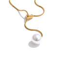 Yhpup New Arrival Simulated Pearls Round Drop Adjustable Necklace Pendant for Women Fashion Stainless Steel Korean Jewelry YH5200A Gold