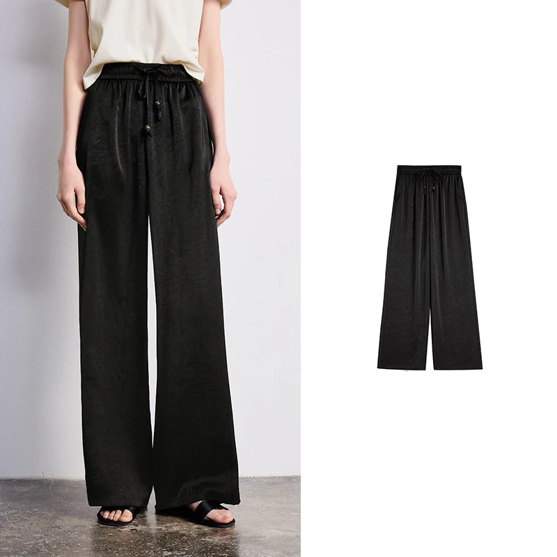 Calça Pantalona Feminina Acetinada Cintura Alta