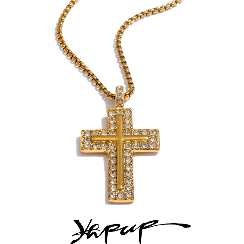 Colar Feminino Cruz com Zircônia em Aço 316L