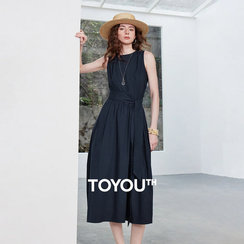 Vestido Midi em Algodão com Cintura Marcada