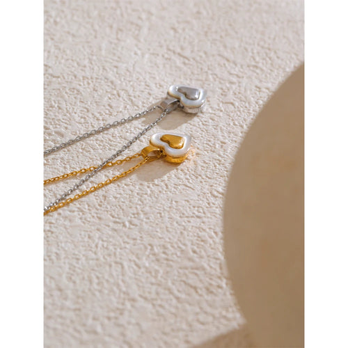 Yhpup Valentine's Day Gift Shell Heart Love Chic Pendant Necklace for Women Stainless Steel Exquisite Collar Jewelry
