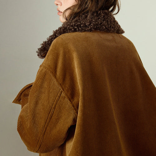 Casaco Feminino Longo Forrado com Fleece e Gola de Pelo