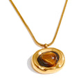 Yhpup Natural Tiger Stone Pendant Necklace High Quality PVD Plated Stainless Steel Collar Popular Jewelry Daily Hypoallergenic YH4939A Gold