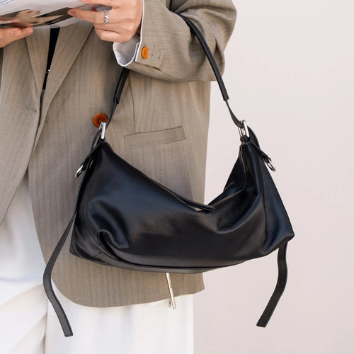 Bolsa Feminina de Ombro em Couro Legítimo com Grande Capacidade