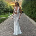 Women's Elegant Lace Up Flared Sleeve Long Dress Fashion Hollow Out Off Shoulder Bodycon Vestidos 2024 Lady New Beach Partywear