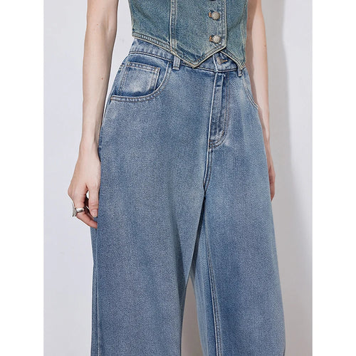 Calça Jeans Feminina Wide Leg Estonada Cintura Média