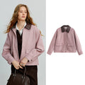 Jaqueta Feminina de Suede Marrom Estilo Barn com Recortes pink