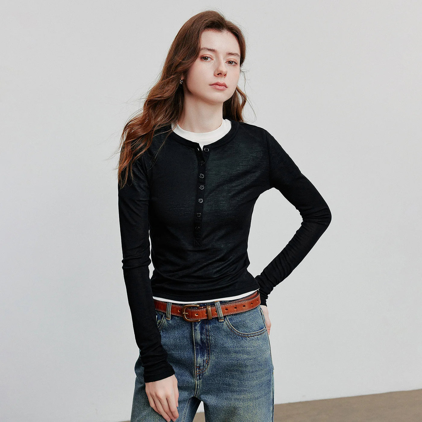 Blusa Feminina de Liocel e Lã Slim Manga Longa