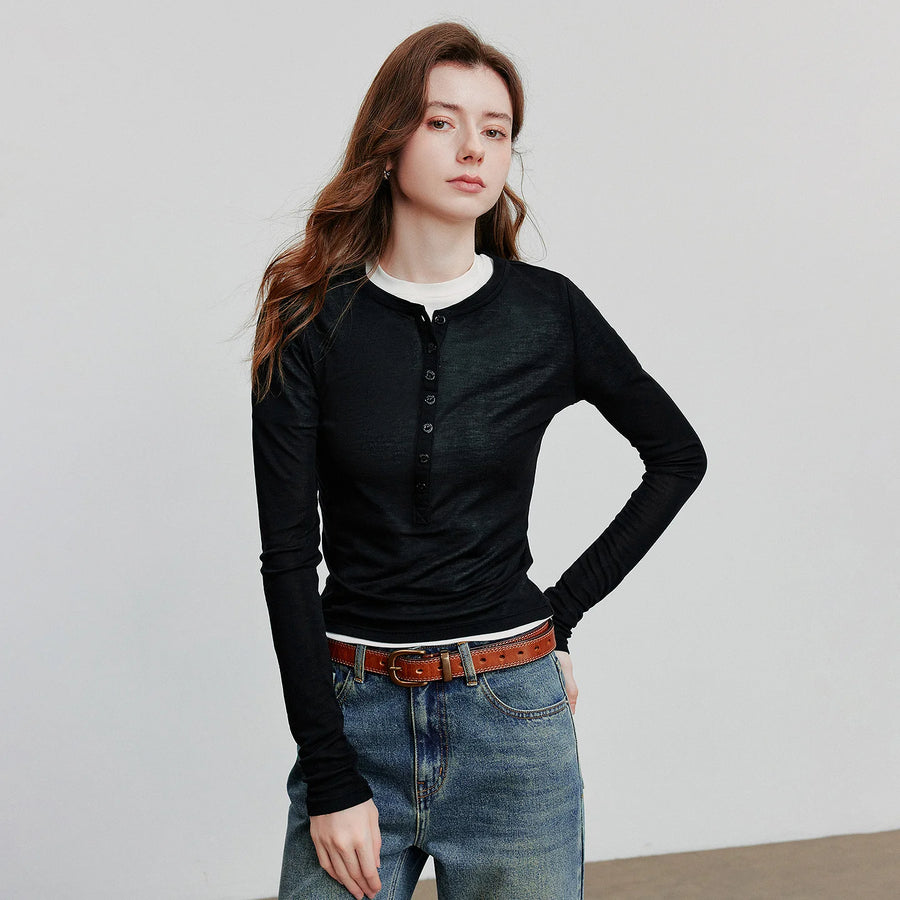 Blusa Feminina de Liocel e Lã Slim Manga Longa