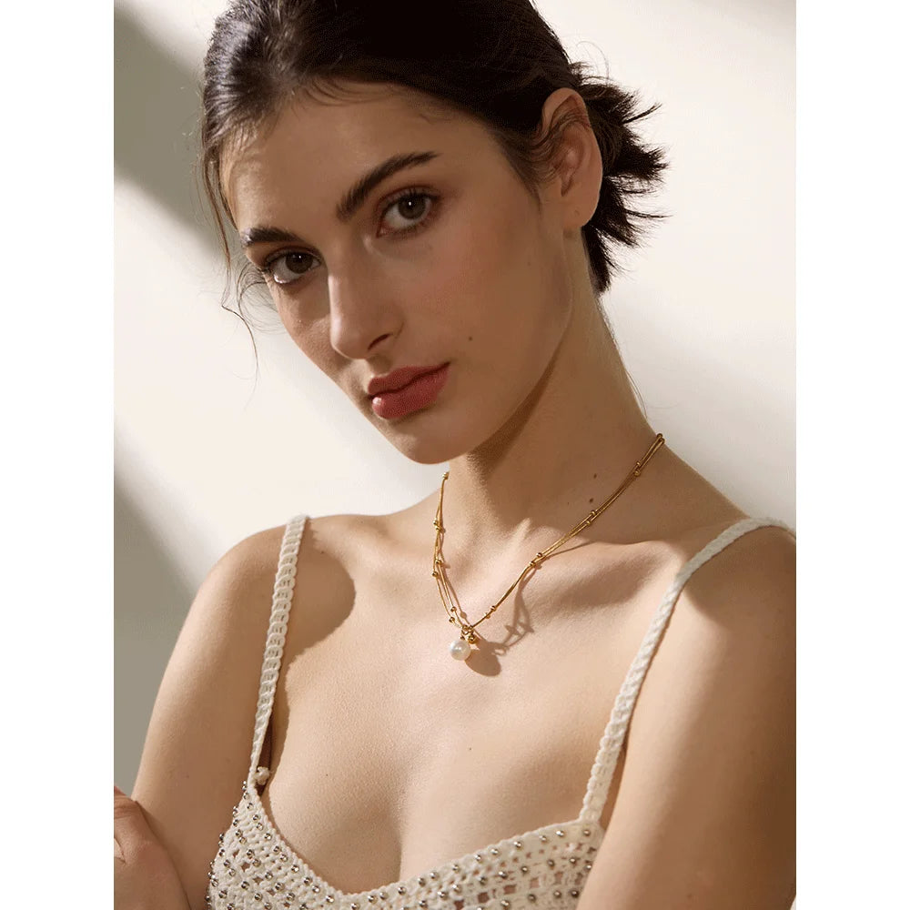 Colar Feminino Redondo com Pérola em Aço Inoxidável 7