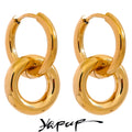 Yhpup Stainless Steel Round Hollow Drop Hoop Earrings Charm Metal 18K PVD Plated Waterproof High Quality Daily Jewelry Gift