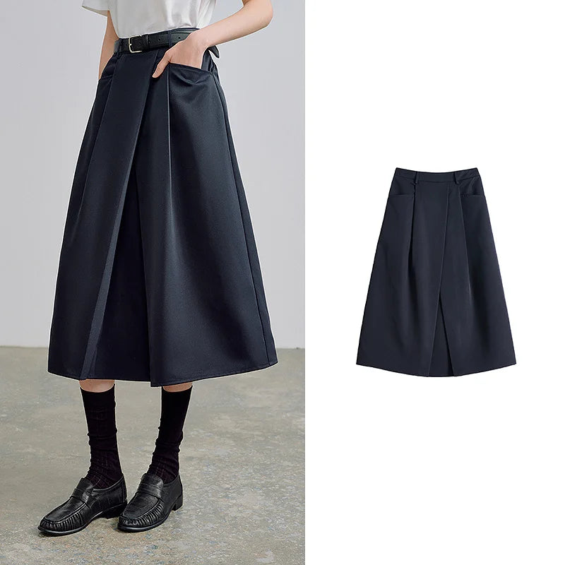 Saia Midi Feminina Balonê Texturizada com Bolsos