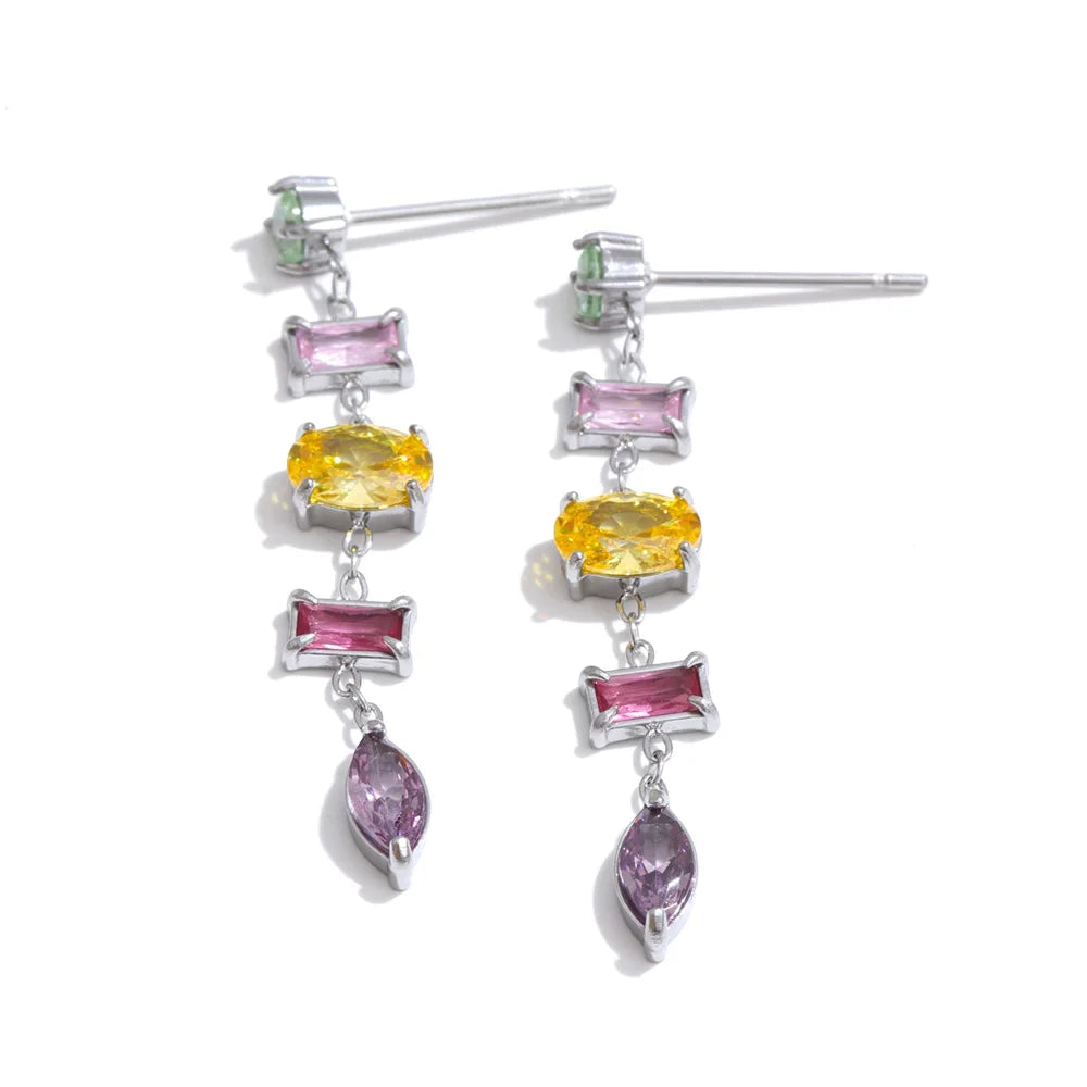 Brinco Pendente com Zircônias Coloridas