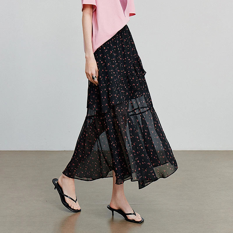 Saia Midi Feminina Floral Estampada