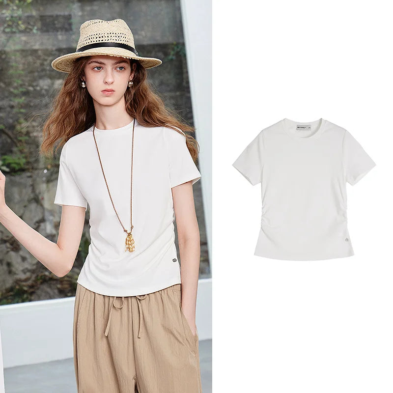 Camiseta Feminina de Liocel e Algodão com Cintura Marcada