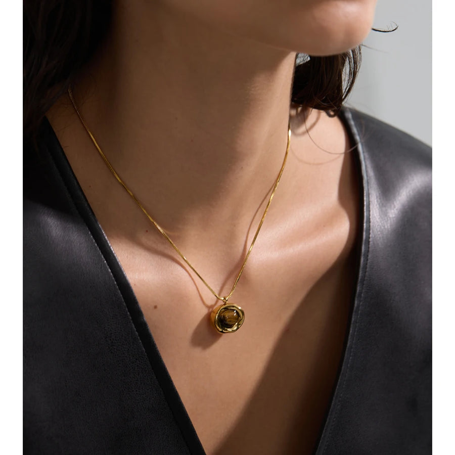 Yhpup Natural Tiger Stone Pendant Necklace High Quality PVD Plated Stainless Steel Collar Popular Jewelry Daily Hypoallergenic
