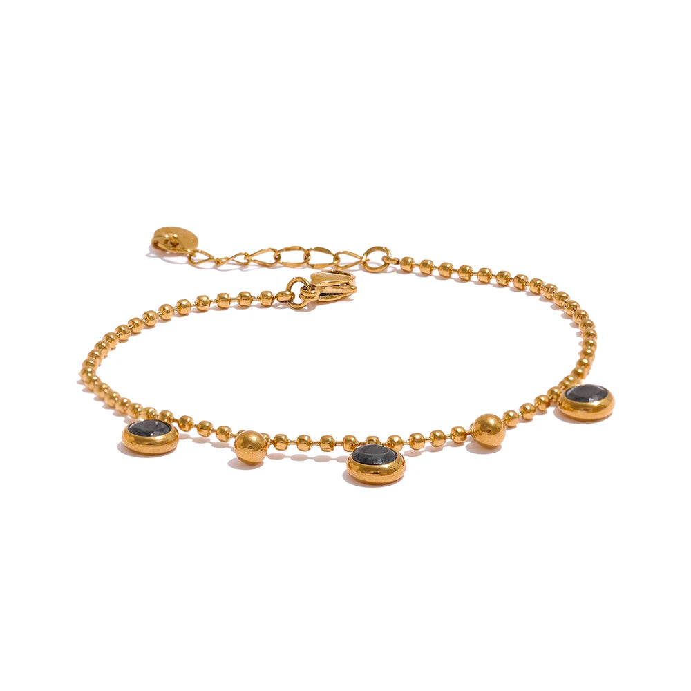 Conjunto Colar e Pulseira Gota com Zircônia em Aço Inoxidável YH1201A Black