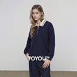 Moletom Feminino Forrado Color Block com Gola Polo