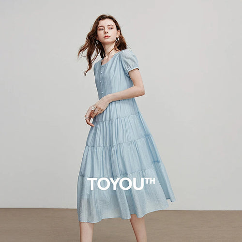 Vestido Jeans Midi com Manga Bufante