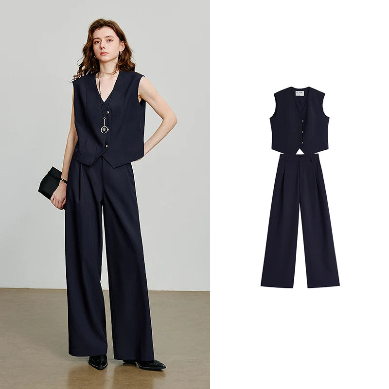 Conjunto Feminino Alfaiataria com Colete e Calça Navy