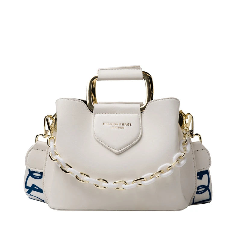 Bolsa Mini Bucket Feminina de Couro PU com Alça de Mão e Transversal