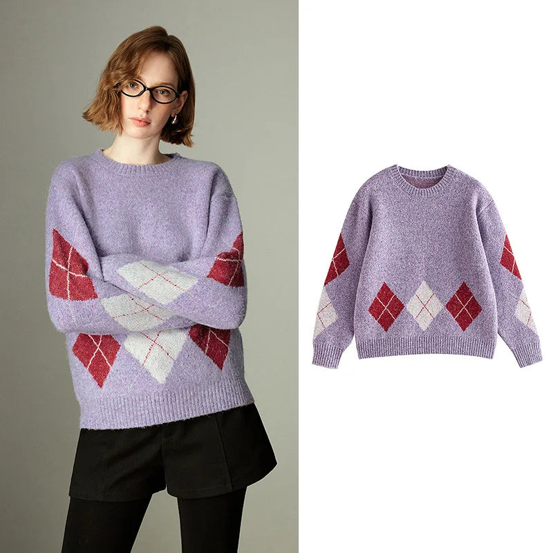 Suéter Argyle com Fio de Alpaca