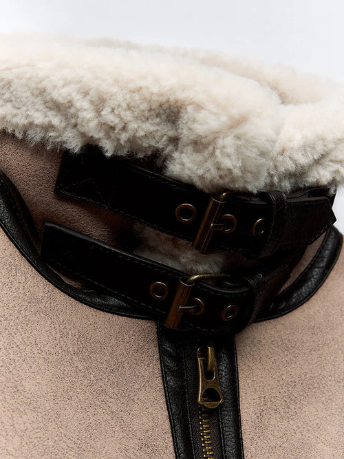 Jaqueta com Pelo em Couro Sintético para Inverno